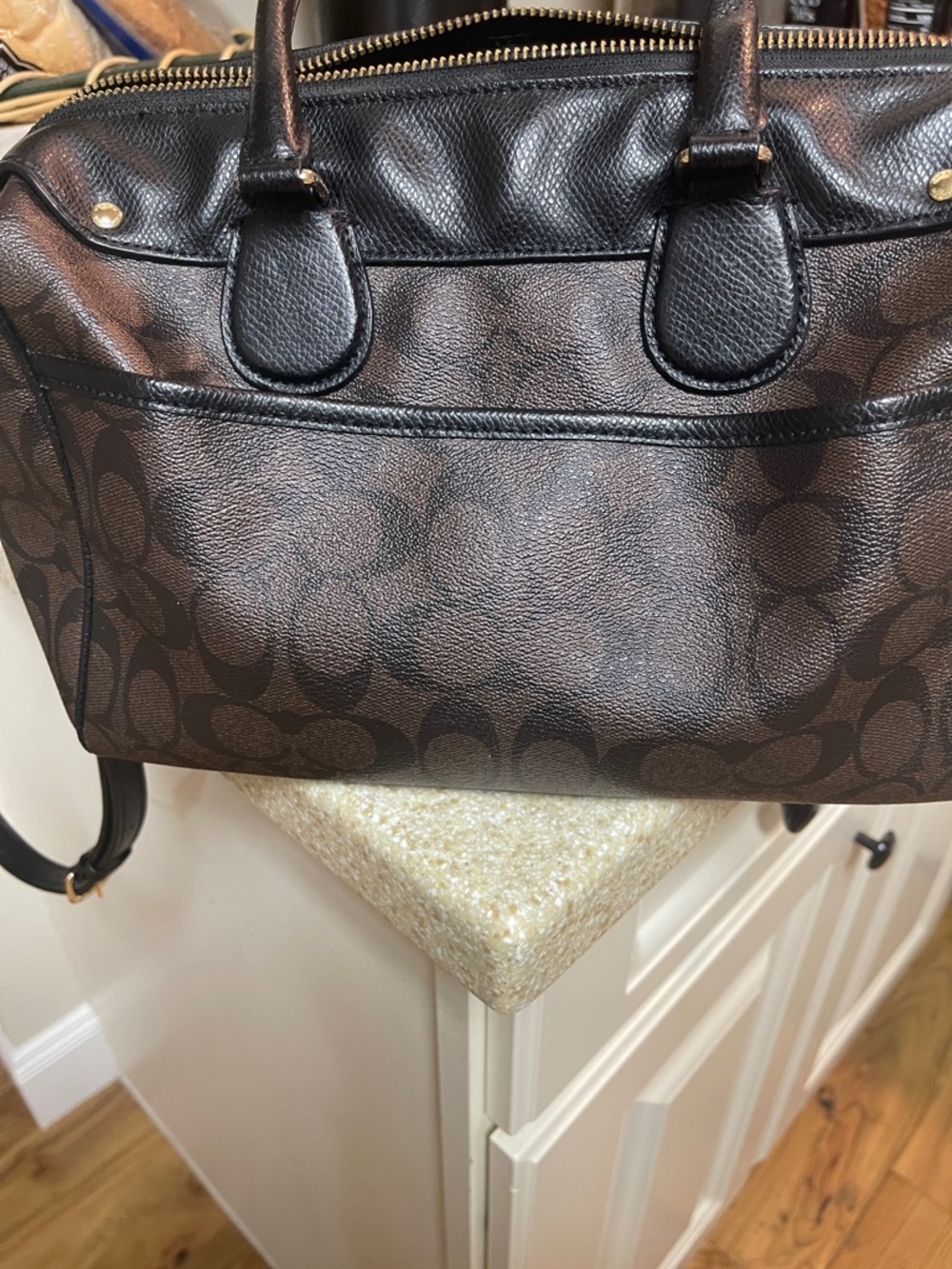 Coach Brown Signature Satchel with Black Trim and Gold Hardware - Picture 7 of 11